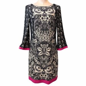 Eliza J Black & White Floral Shift Dress Pink Trim Size 6
Stretch Mod Style
